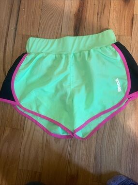 Reebok Mint Green Athletic Shorts with Pink Trim